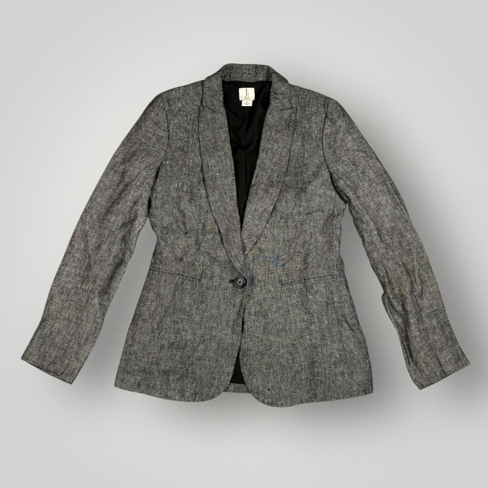 J By J Crew‎ Blazer Womens 0 Gray Linen Lined One Button Workwear Jacket